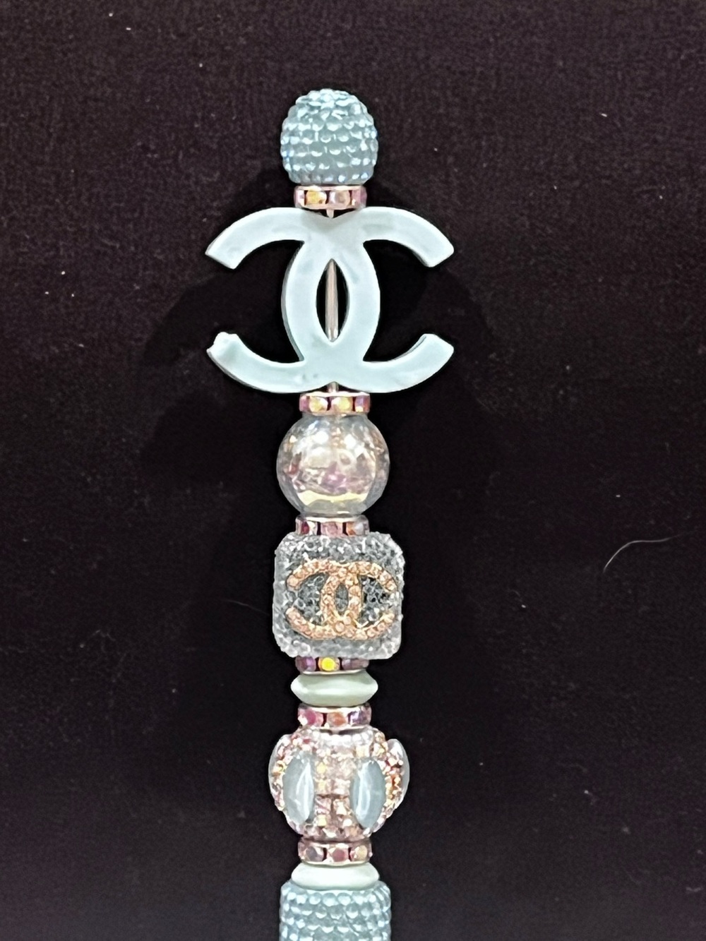 Designer Inspired teal focal fancy beaded pen